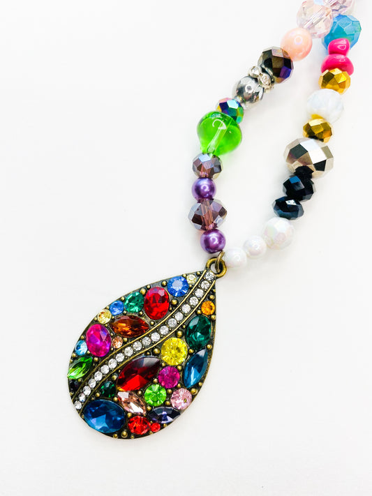 Teardrop Charm Multi Color Sparkle Handmade Necklace