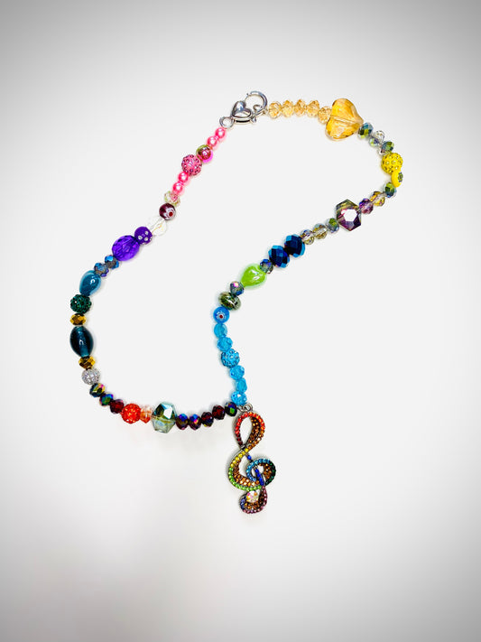 Multi Vibrant Colors Music Treble Clef Charm Sparkle Handmade Necklace